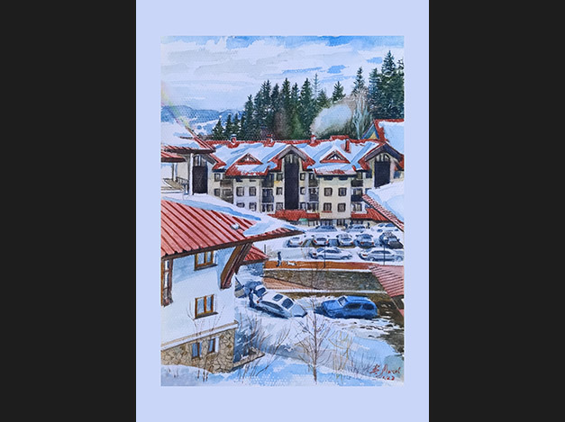  View from Monastery 3, Pamporovo. Rainbow, hot coffee and the sound of hoods of melting snow